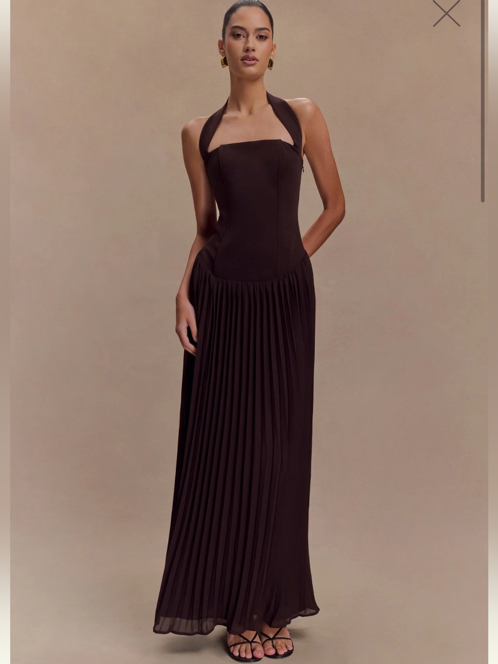 Meshki Pleated Halter Maxi Dress - Cacao